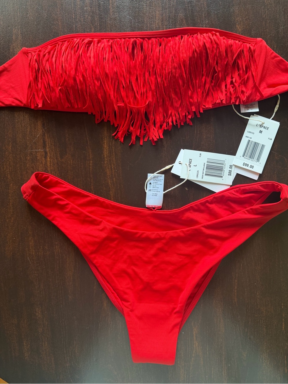 l*space Red Fringe Bandeau Bikini Set
